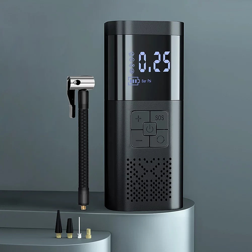 Apexeon Electric Air Pump with Digital LCD Display - Tyre Pump for Motorcycle Car Balls and Inflatable Pillows