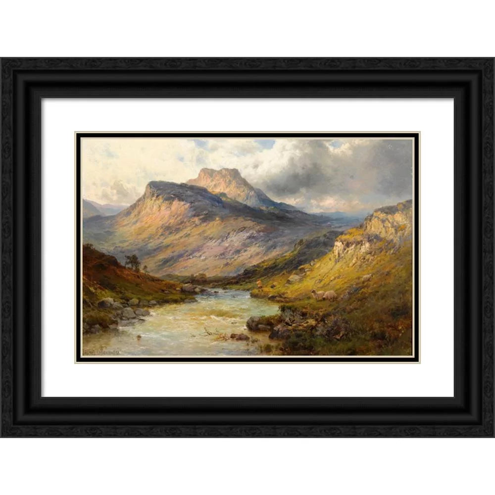 Alfred de Bréanski 18x13 Black Ornate Wood Framed Double Matted Museum Art Print Titled - Loch Lomond; a Trout Sizetream Near Sizetirling