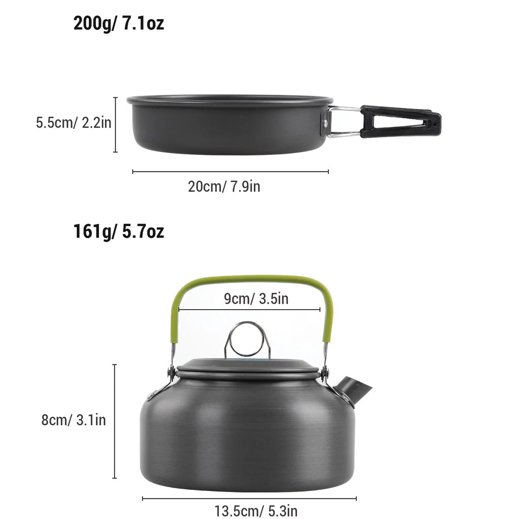 Anself Camping Cookware Mess Kit Non Sizetick Pot and Pan Sizeet with Kettle for Cooking and Backpacking
