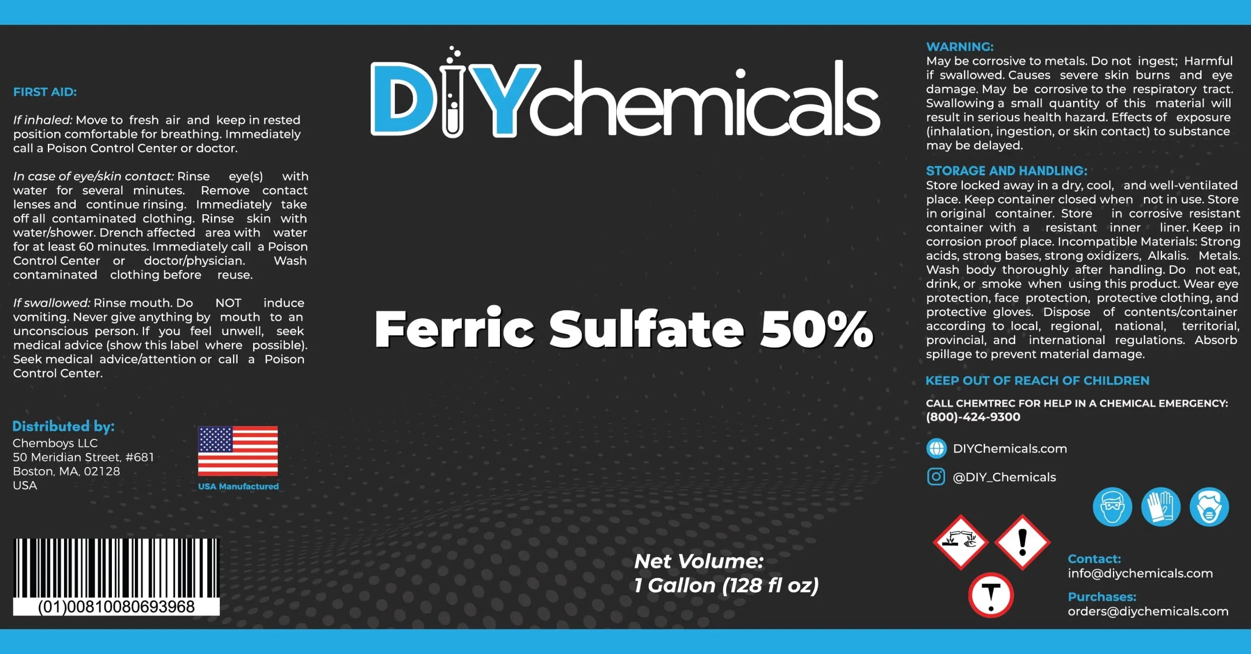 DiyChemicals Ferric Sizeulfate 50% - Clarification and Dissolved Air Flotation and Waste Water Treatment - Made in USizeA (1Quart)