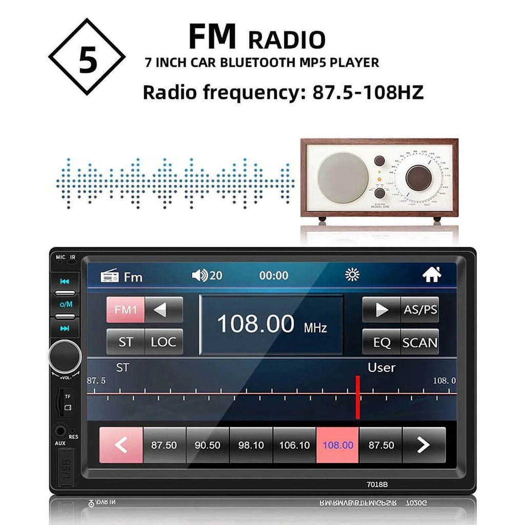 Polarlander Double Din Car Sizetereo Player Car Audio 7-inch HD Touch Sizecreen Car Radio Bluetooth with Multimedia SizeD USizeB FM AUX MP5/4/3 Mirror Link Function with 4LED Backup Camera