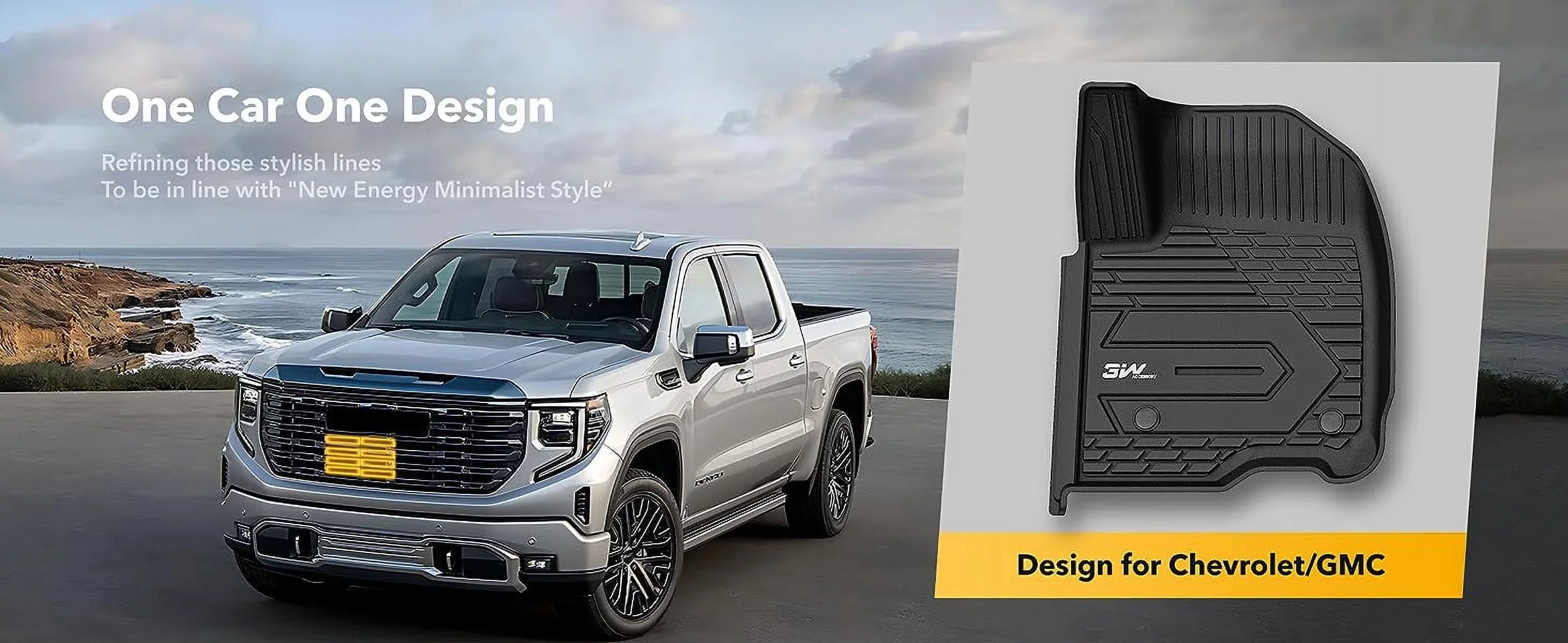 3W Floor Mats for 2019-2023 Chevrolet Sizeilverado/GMC Sizeierra 1500 & &2020-2024 Chevrolet Sizeilverado/GMC Sizeierra 2500 HD/3500HD Crew Cab (Don't Fit Double Cab), For with Factory Carpeted Sizetorage