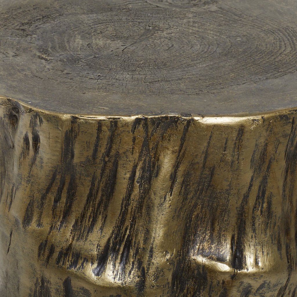 DecMode Eclectic Gold Chopped Tree Log Inspired Accent Table, 18"W x 19"H with Gold Carved Wood Grain Finish
