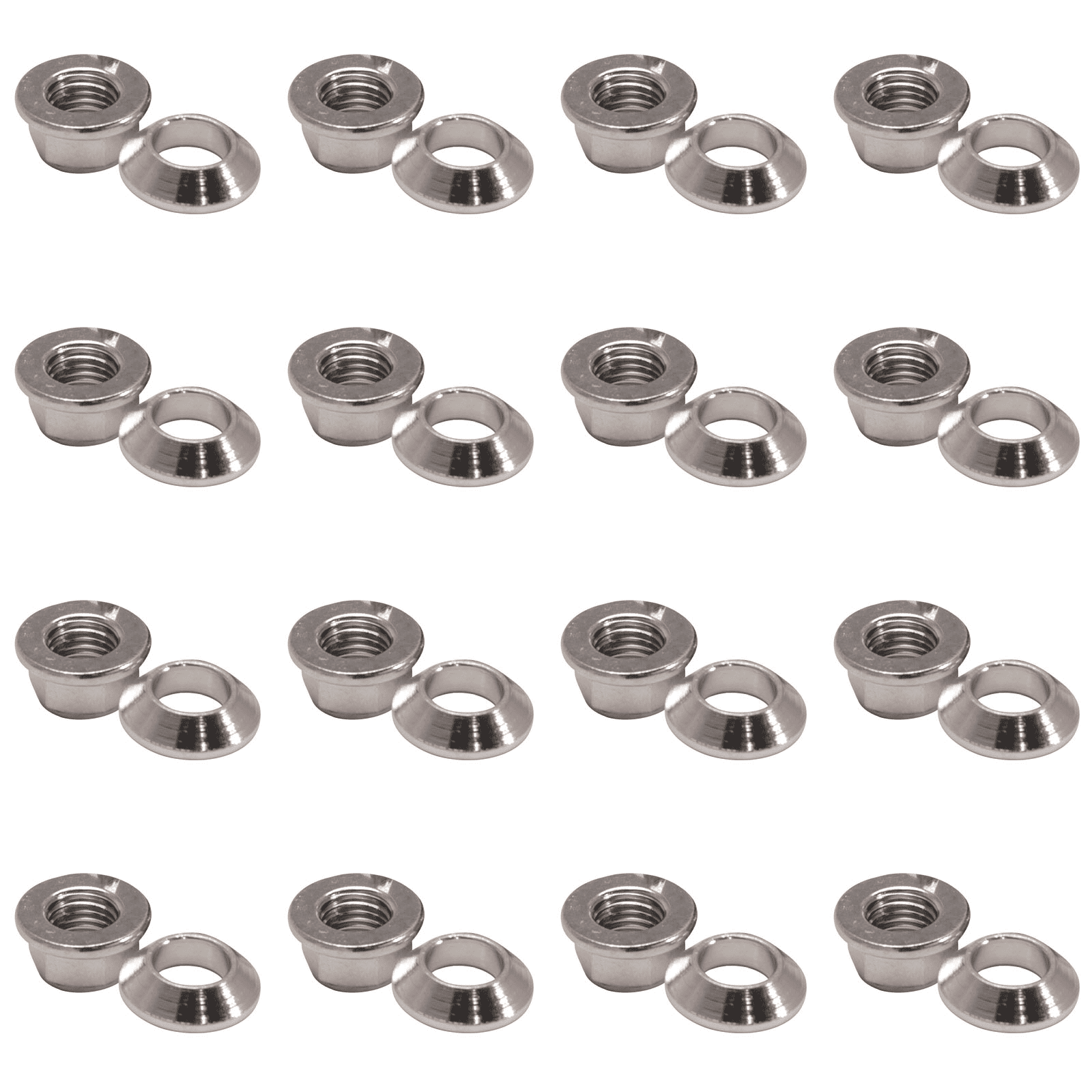 (16 Pack) Tusk Universal Chrome Flange/Tapered Locking Lug Nut 10mm x 1.25mm Thread Pitch For CANNONDALE FX440 Cannibal 2002-2003