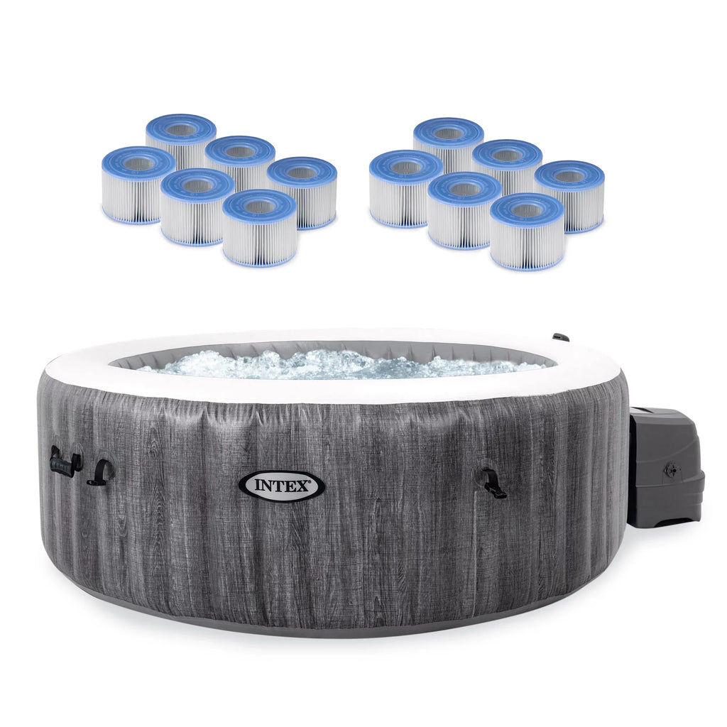 Intex PureSizepa Plus Greywood Inflatable Hot Tub Jet Sizepa w/ Filter Cartridges