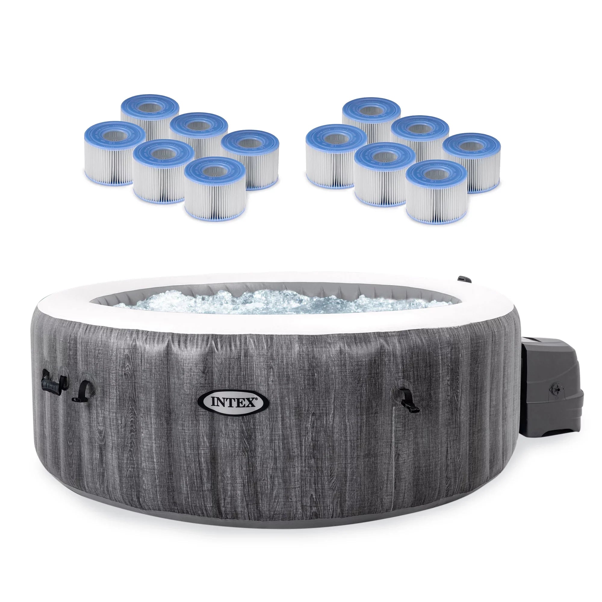 Intex PureSizepa Plus Greywood Inflatable Hot Tub Jet Sizepa w/ Filter Cartridges