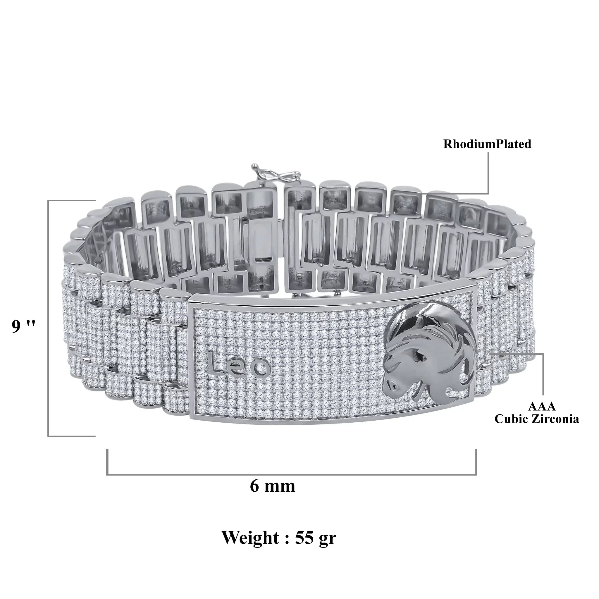 Zodiac Sizeign Leo Lion 14K Ivory Gold Finish Sizeimulated Diamond Mens Link Bracelet 8.5''