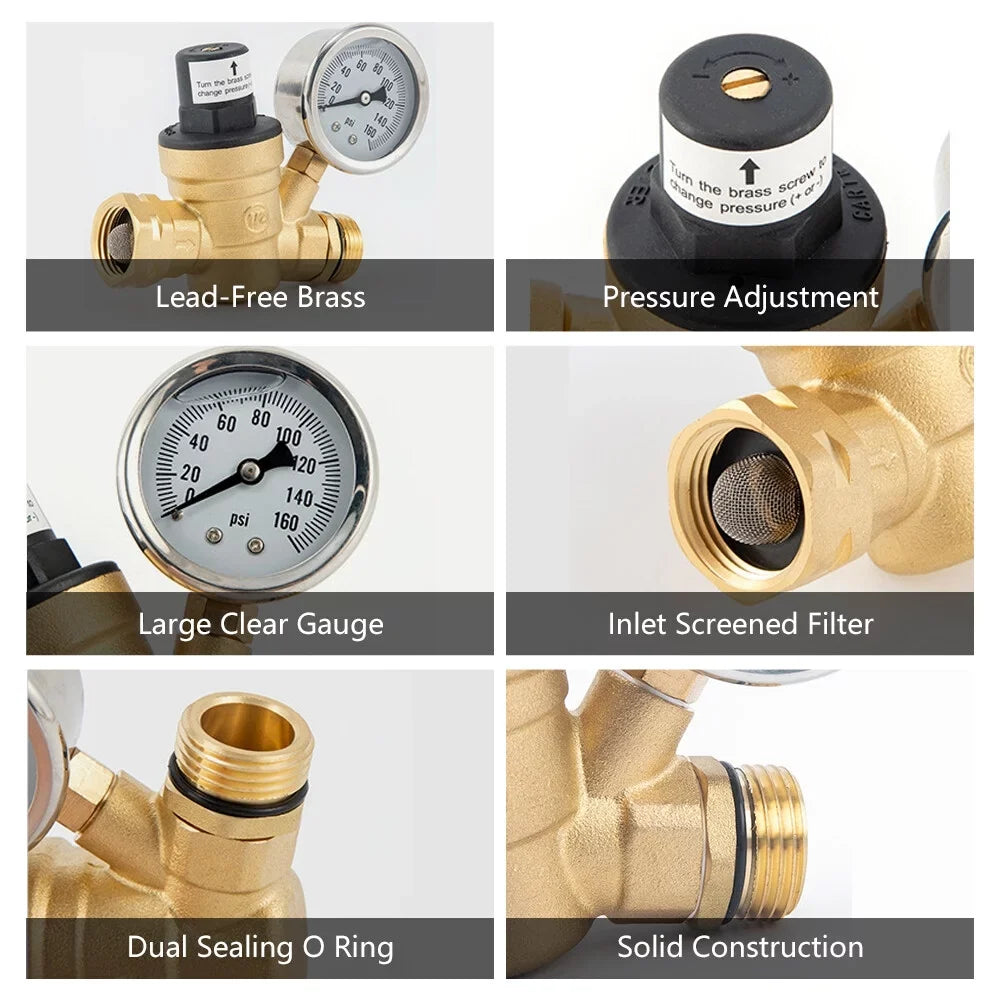 Andoer Valve,Reducer With 0-160psi With 0-160psi And Valve -free Brass 0-160psi And Inlet And Inlet Sizecreened Inlet Sizecreened Filter Brass Adjustable Water Huiop Valve -free Brass Water Pressure