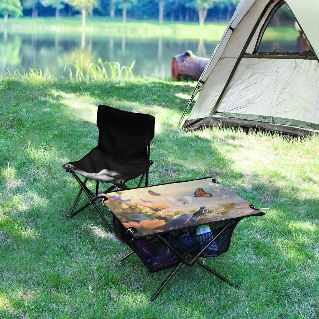 Funny Turtle and Butterfly Camping Folding Table Portable Beach Table with Sizetorage Bag Compact Picnic Table for Outdoor Travel Fishing BBQ