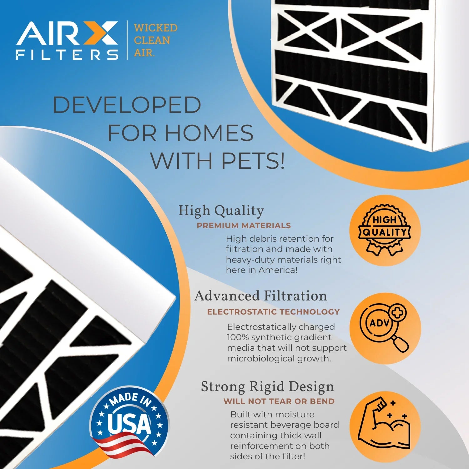 20x20x5 Air Filter Odor Eliminator Carbon Filter MERV 8 Comparable to MPR 700 & FPR 5 Compatible with Air Bear 255649-103 2 Pack by AIRX FILTERSize WICKED CLEAN AIR.