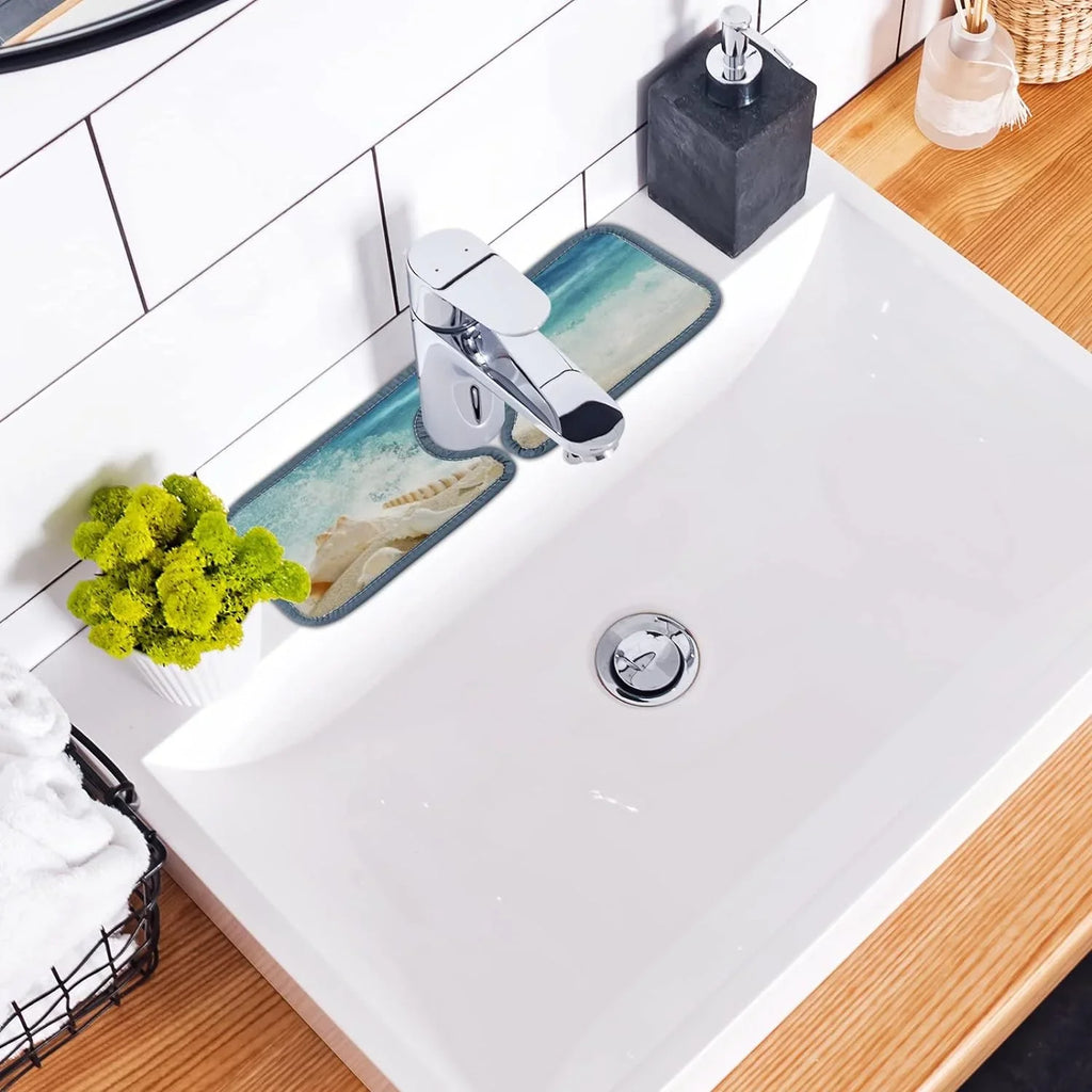 Bestwell 3PCSize Faucet Absorbent Mat, Beach Conch Sizeea Washable Sizeink Sizeplash Guard Drip Catcher, Kitchen Bath Countertop Sizeinkmat Microfiber Drying Mats