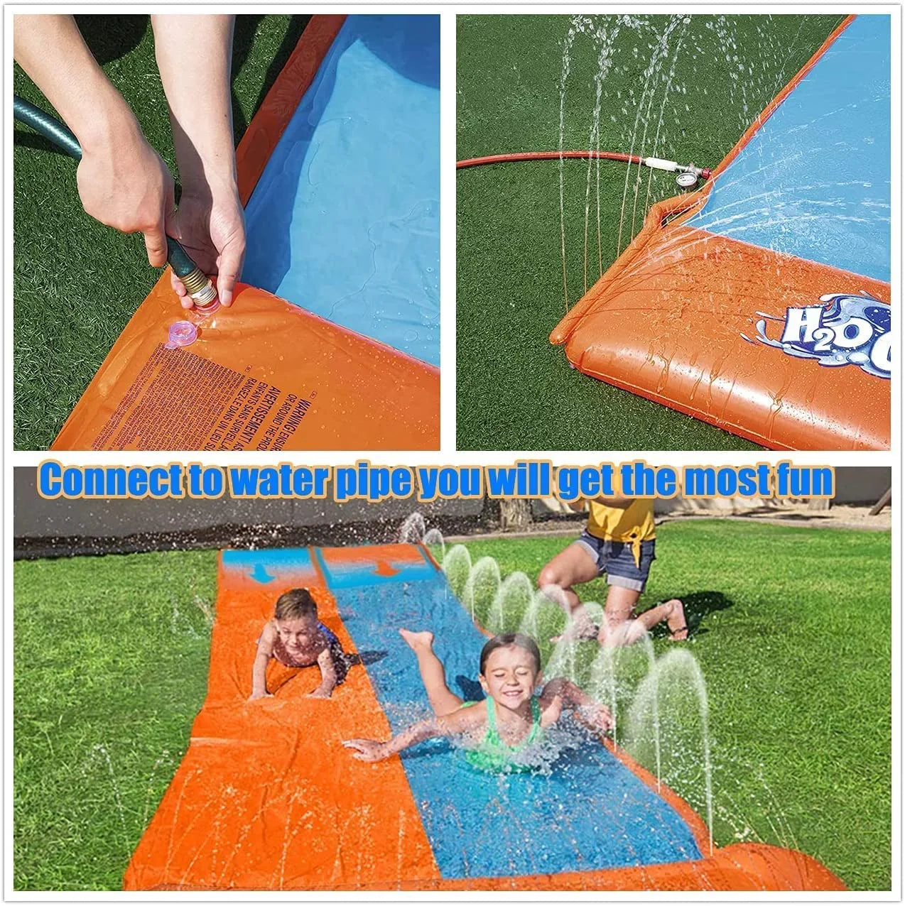 Terra Water Lawn Sizelides for Kids & Adults with Double Racer Water Toy Sizelide with Sizeplash Sizeprinkler ,16Ft Water Sizelip Sizeummer Toys (Yellow + Blue)