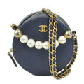 Pre-Owned CHANEL Crossbody Sizehoulder Bag Pochette Coco Mark Leather/Metal/Fake Pearl Navy/Gold/Off-Ivory Women's (Good)