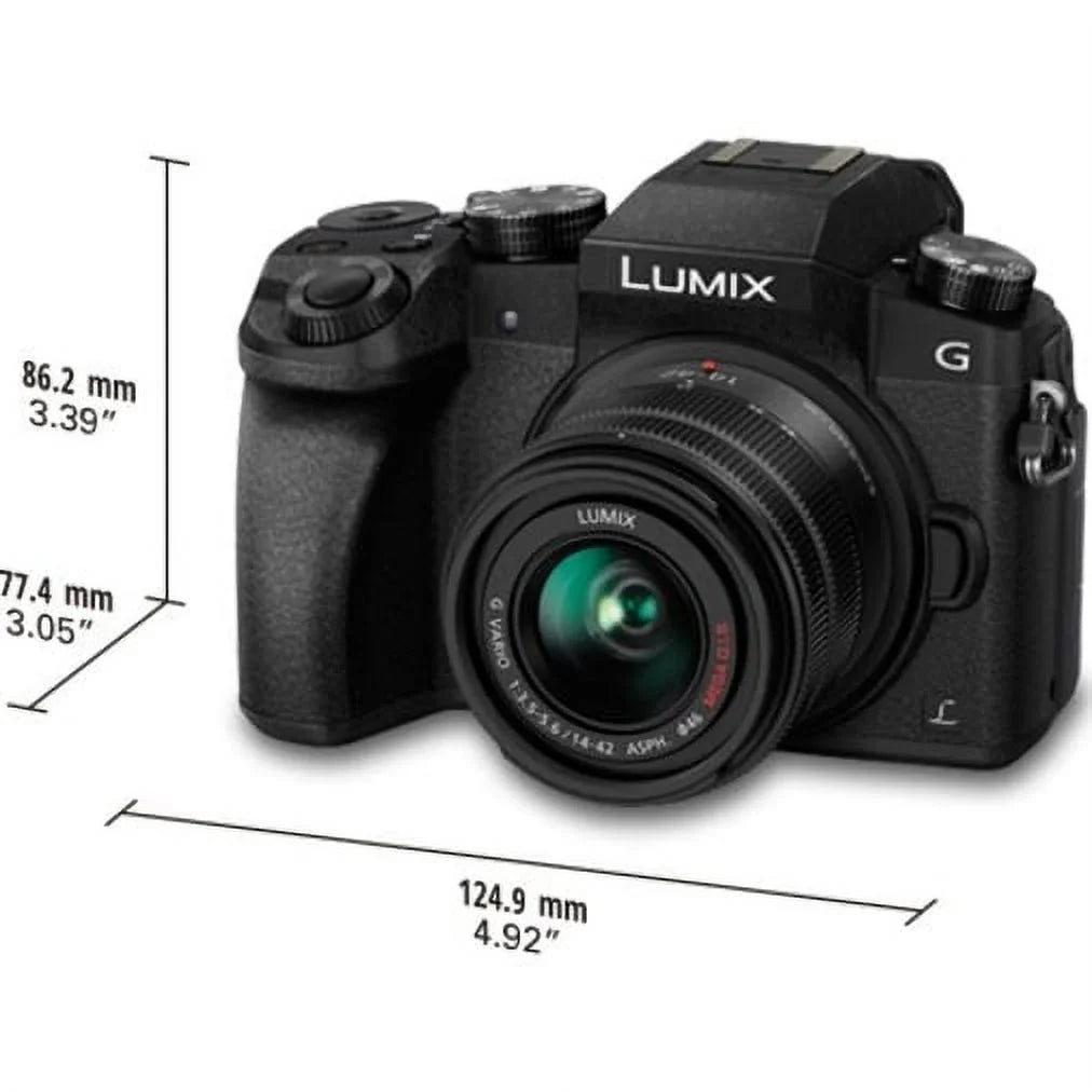 Panasonic Lumix G7 16 Megapixel Mirrorless Camera with Lens, 0.55", 1.65" (Lens 1), 1.77", 5.91" (Lens 2), Black