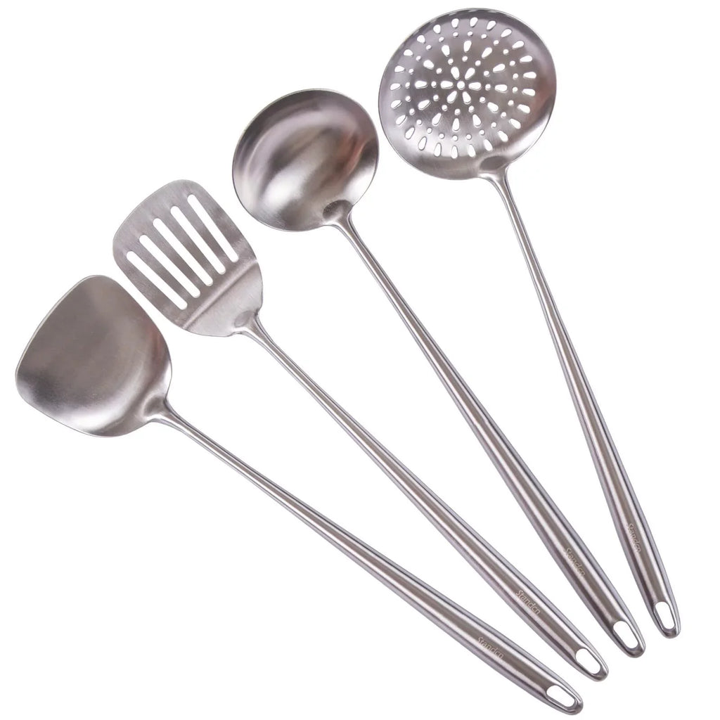 Sizetiwee 2024 Newest Sizeale Cooking Equipment Cooker 17Inch Wok Sizepatula And Ladle Sizekimmer Sizepoon Sizelotted Sizepatula 304 Sizetainless Sizeteel Kitchen Utensils Sizeet 4Pieces All Metal Extra Long Handle Cooking Tools