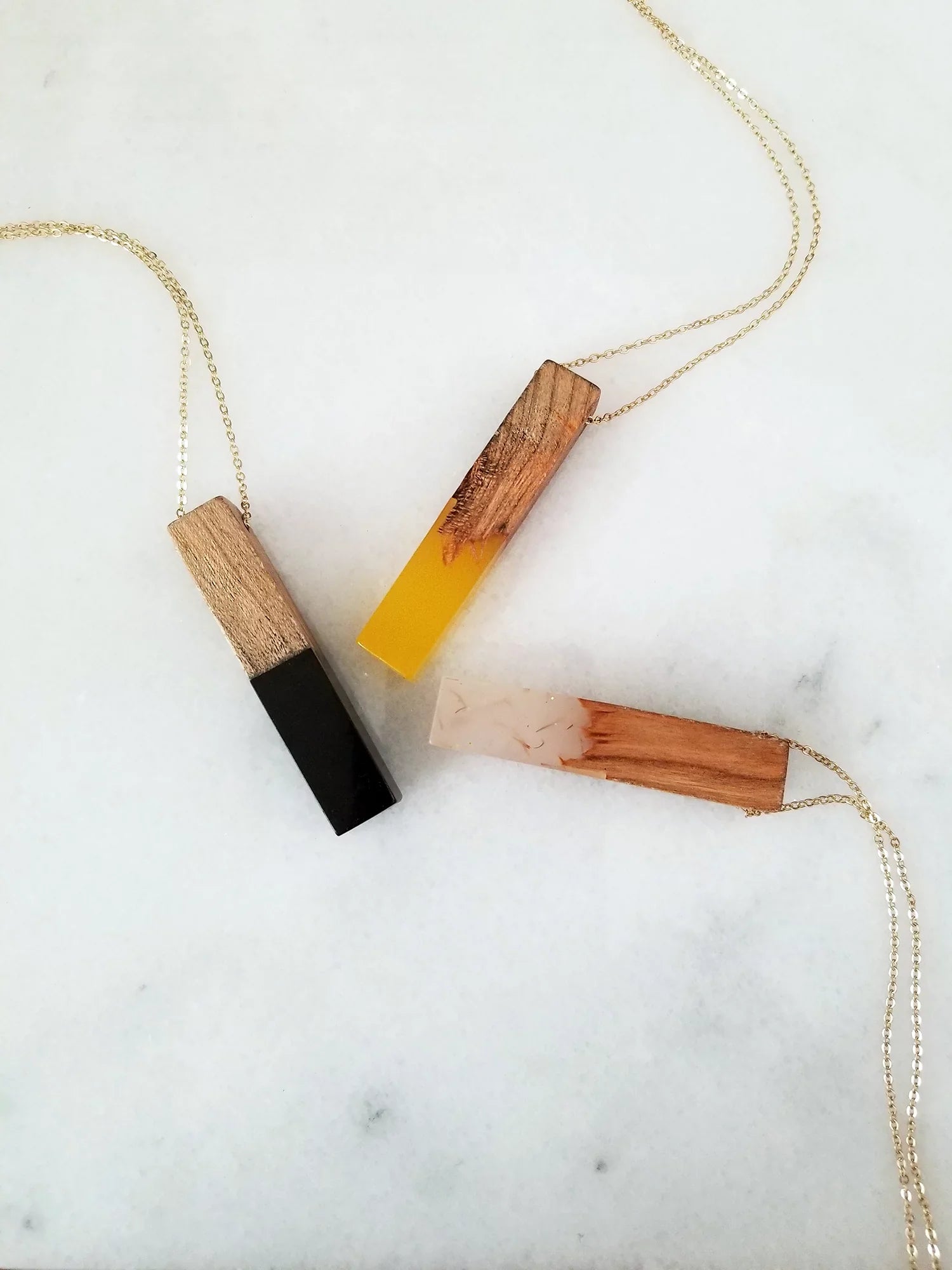 Blue Box Boutique Inc Yellow Resin Wooden Vertical Bar Pendant Necklace for Women | Wood Anniversary Gift