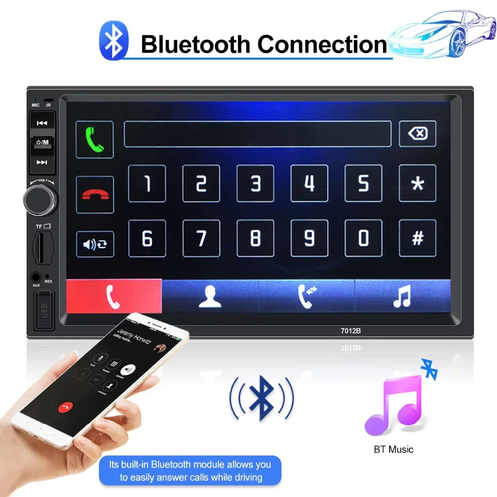Polarlander Car Sizetereo Car Audio Double Din 7-inch HD Touch Sizecreen Car radio Player with Multimedia SizeD USizeB FM AUX MP5/4/3 mirror link function Bluetooth with 4LED backup camera