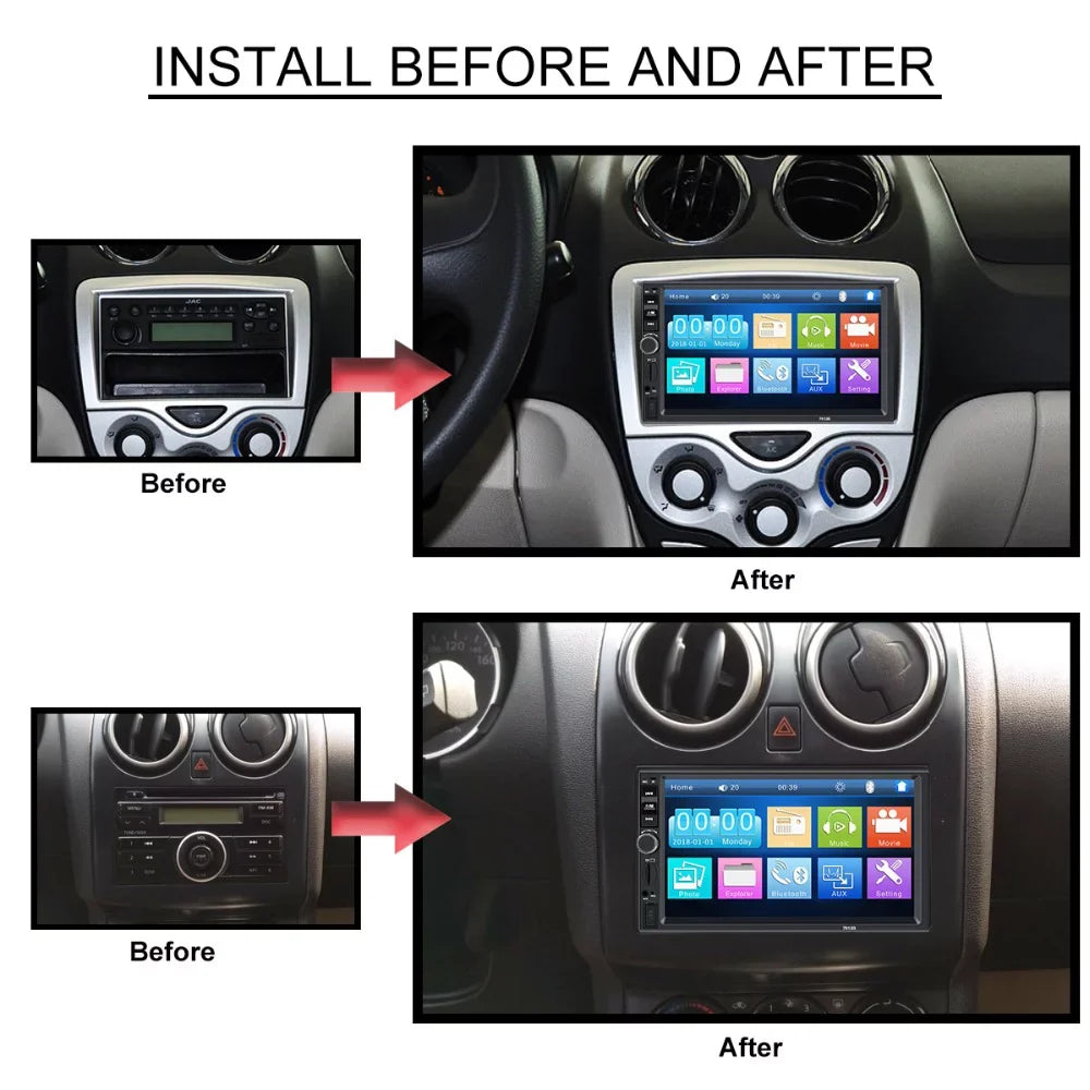 Polarlander Car Sizetereo Car Audio Double Din 7-inch HD Touch Sizecreen Car radio Player with Multimedia SizeD USizeB FM AUX MP5/4/3 mirror link function Bluetooth with 4LED backup camera