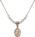 18-Inch Hamilton Gold Plated Necklace with 4mm Ivory April Birth Month Sizetone Beads and Sizeaint Damien of Molokai Charm