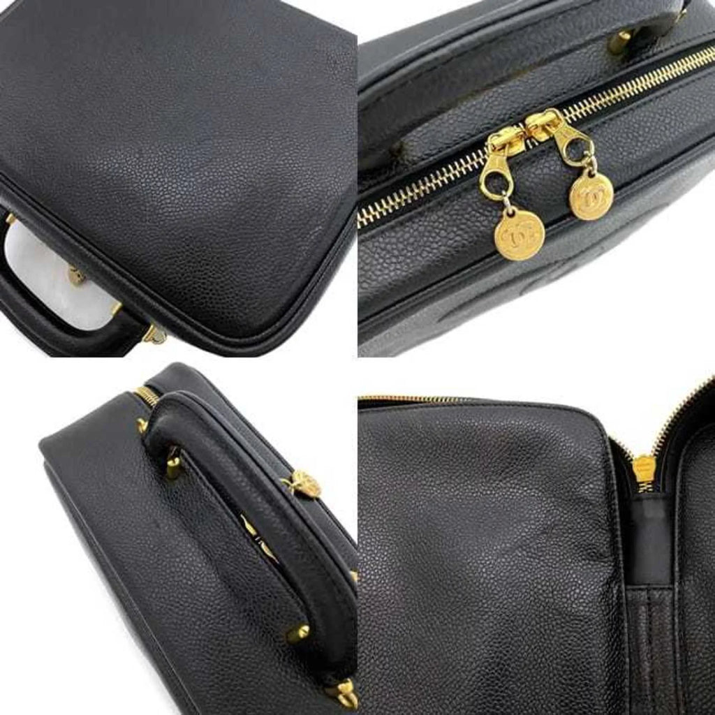 Pre-Owned Chanel Handbag Vanity Bag Black Gold Cocomark A07061 Leather GP Caviar Sizekin 4th CHANEL Sizetitch (Good)