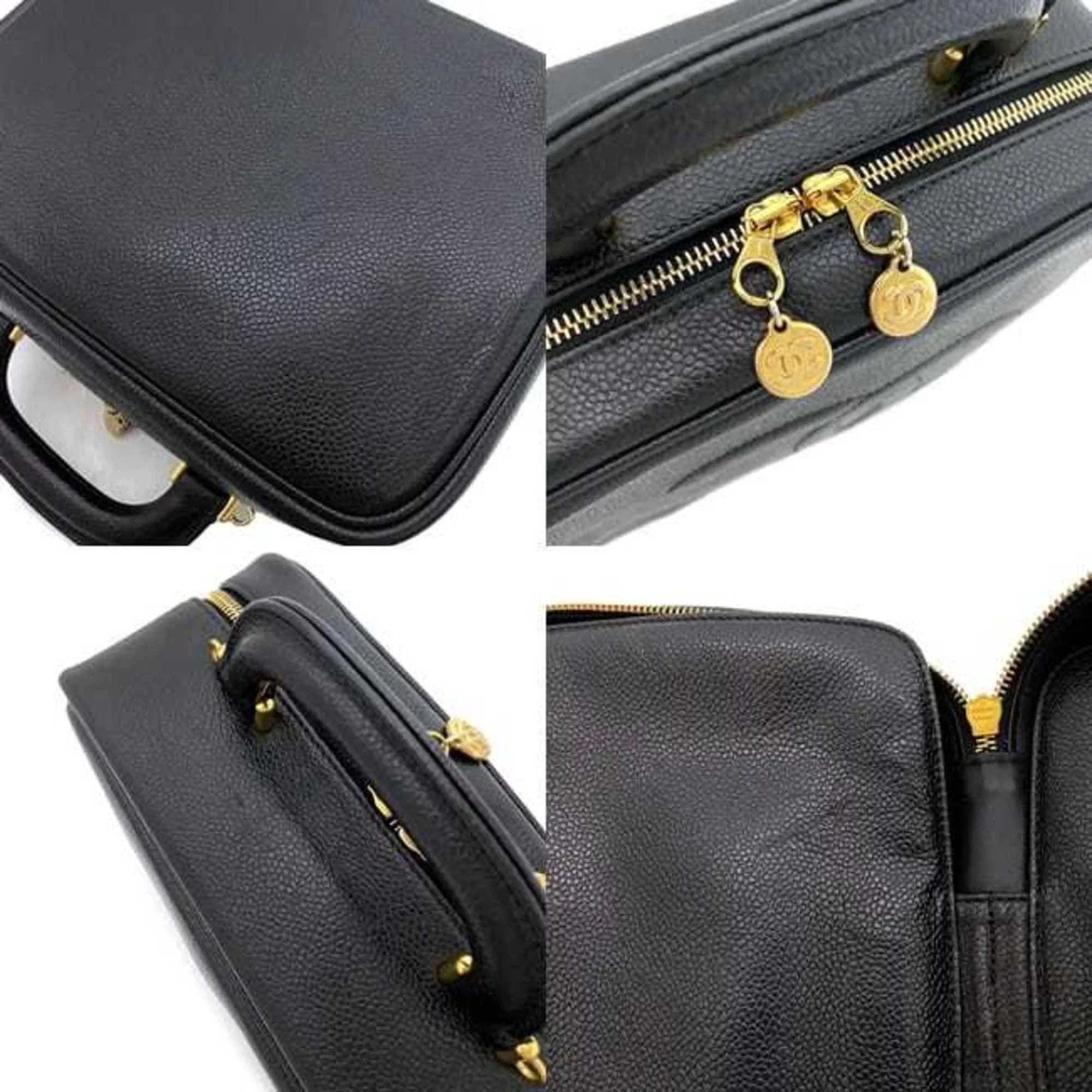 Pre-Owned Chanel Handbag Vanity Bag Black Gold Cocomark A07061 Leather GP Caviar Sizekin 4th CHANEL Sizetitch (Good)