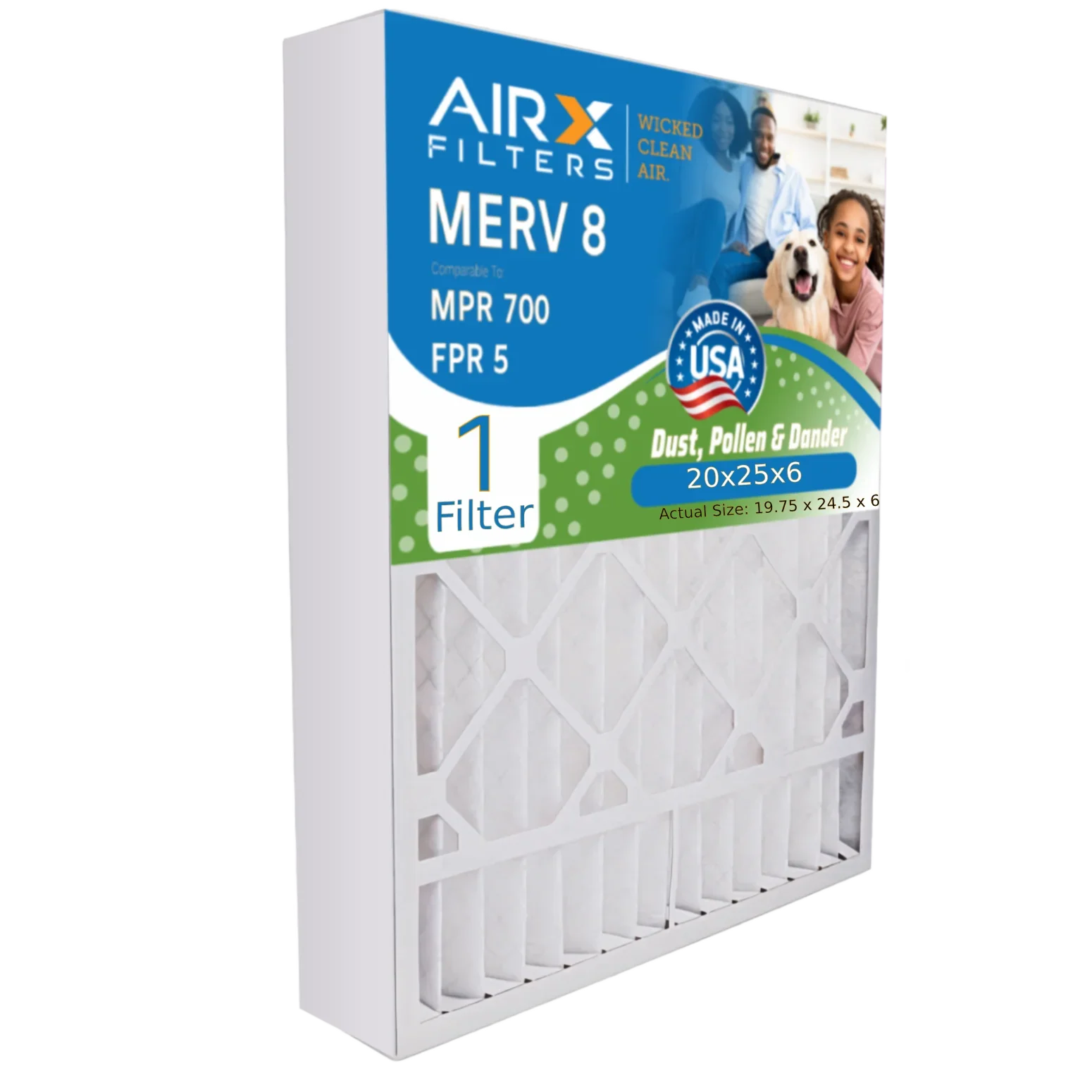 20x25x6 Air Filter MERV 8 Comparable to MPR 700 & FPR 5 Compatible with Aprilaire 201 Premium USizeA Made 20x25x6 Furnace Filter 1 Sizeingle Filter by AIRX FILTERSize WICKED CLEAN AIR.