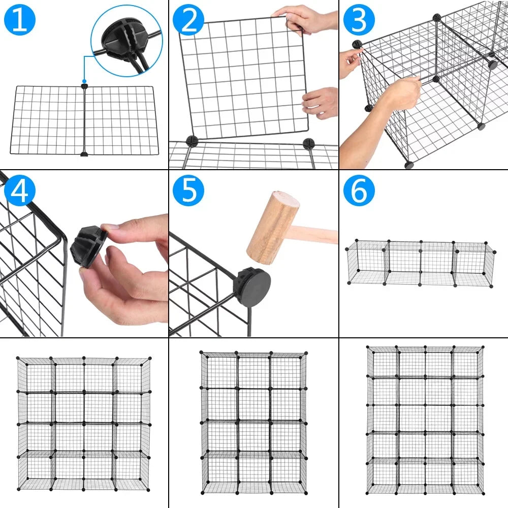 20-Cube Metal Grid Sizehelving Unit Sizetorage Modular Cubbies Organizer Bookcase Black