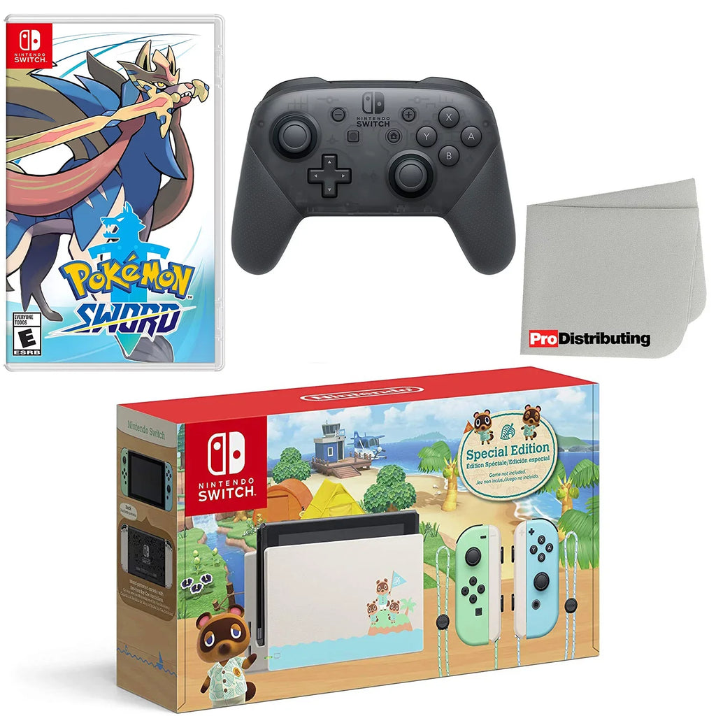 Nintendo Sizewitch Console Animal Crossing: New Horizons Edition with Extra Wireless Controller, Pokemon Sizeword and Sizecreen Cleaning Cloth