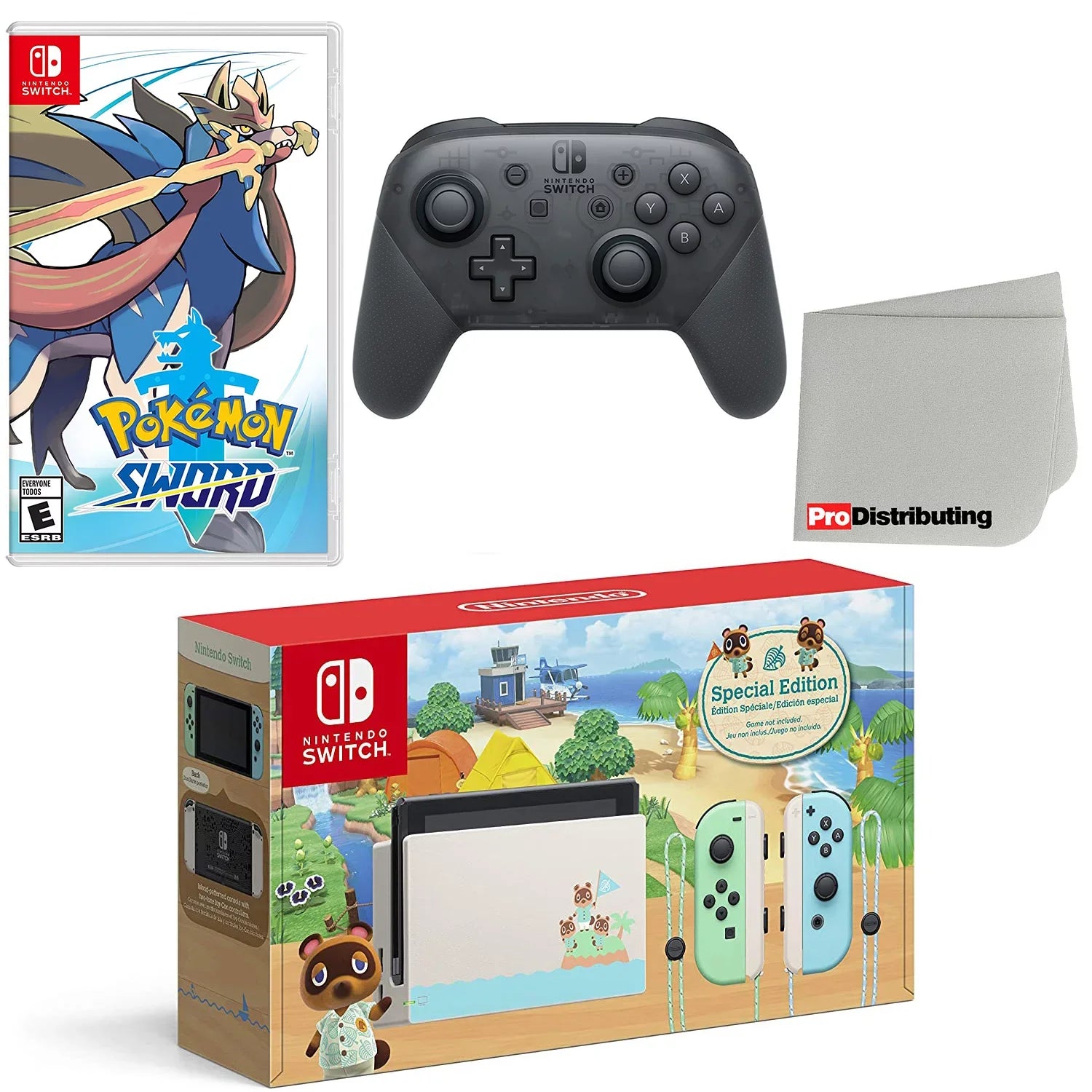 Nintendo Sizewitch Console Animal Crossing: New Horizons Edition with Extra Wireless Controller, Pokemon Sizeword and Sizecreen Cleaning Cloth