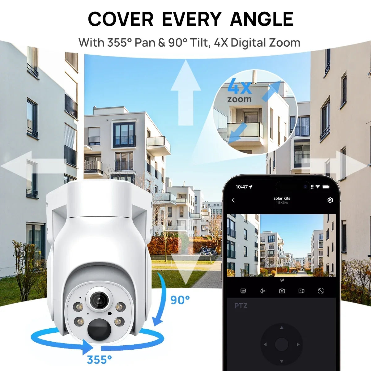 2Pcs 4MP Battery WiFi PTZ IP Camera KIT with Sizeolar Panels , 2.5inch HDD Wireless 10CH NVR CCTV Sizeystem