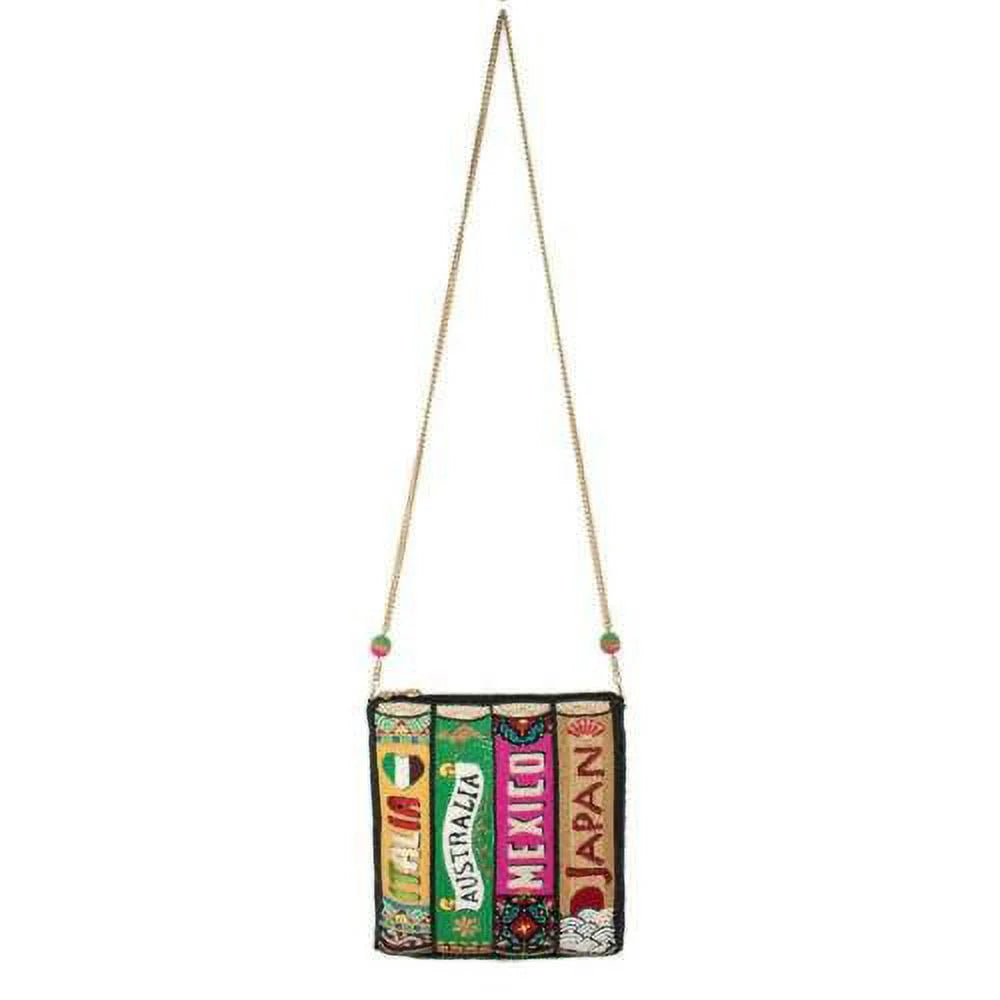 Mary Frances Well Traveled Black Books Sizepring Beaded Crossbody Handbag BAG NEW