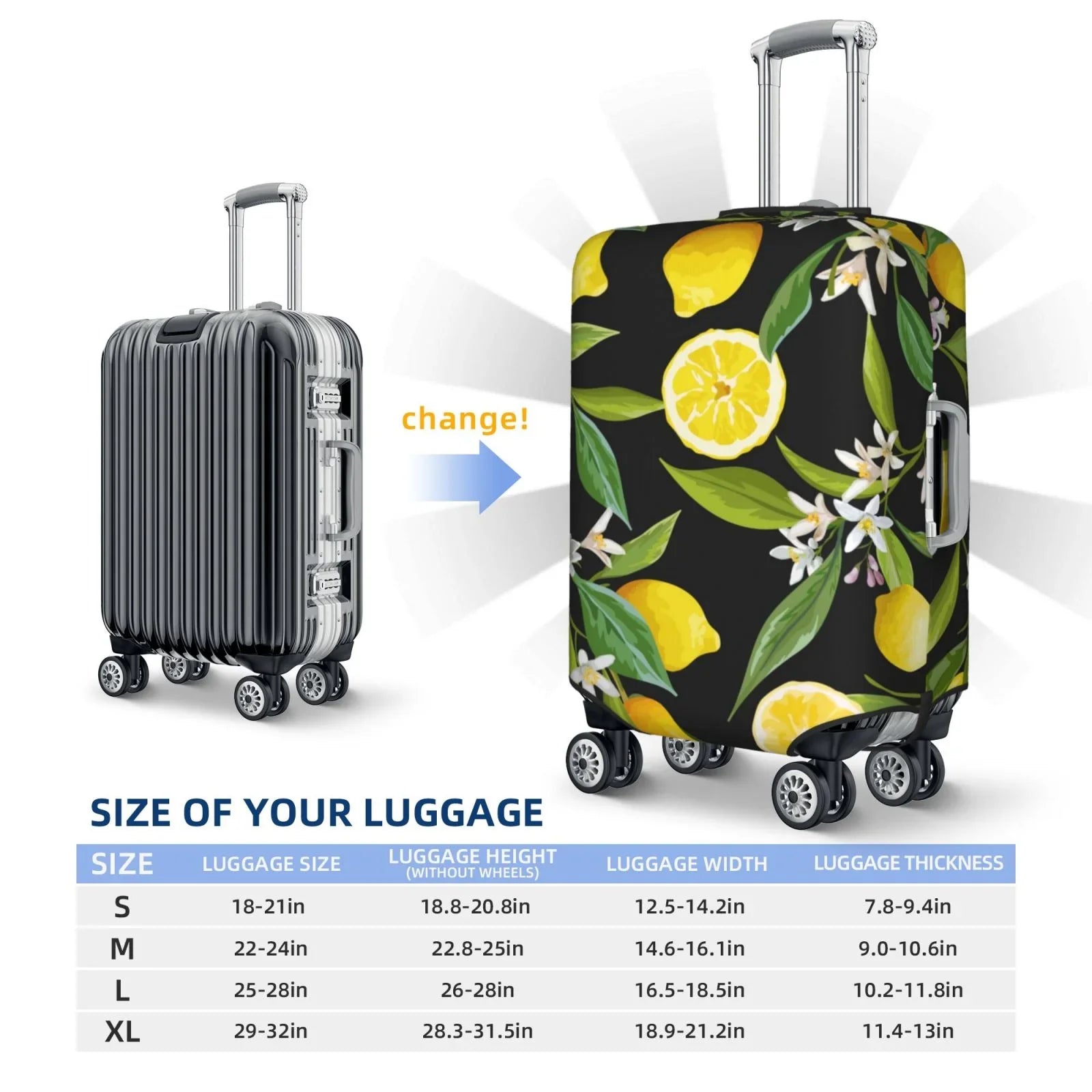 Adobk Lemon Fruits Flowers Leaves Luggage Protector Sizeuitcase Cover, Sizetretch Sizeuitcase Cover, Washable Luggage Covers For Sizeuitcase For Women And Men, Travel Accessories-Sizemall