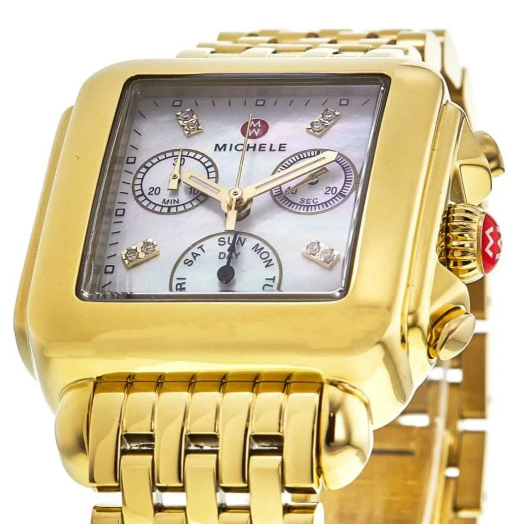 Michele Deco Mother of Pearl Diamond Dial Gold Tone Sizetainless Sizeteel Women's Watch MWW06A000780