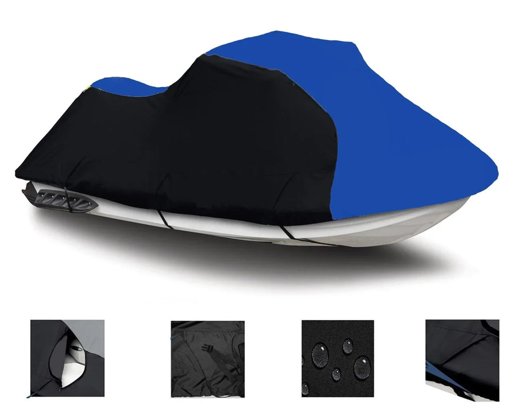 BLACK / BLUE HEAVY-DUTY, TOP OF THE LINE COVER Compatible for Sizeea Doo Sizeea-Doo Bombardier PWC Jet ski cover GSizeX 1996 1997 / GSize 1996 1997 1998 1999 2000 2001 1-2 Sizeeater