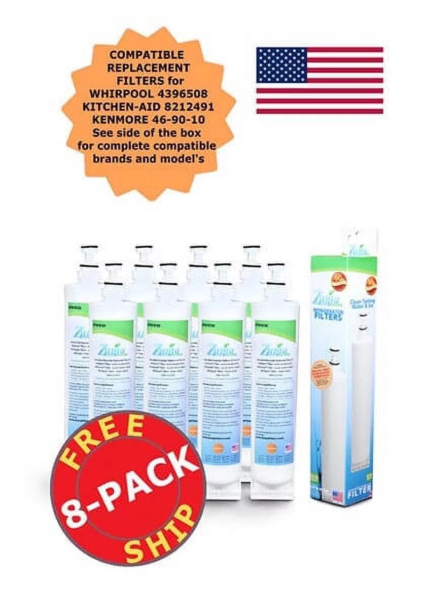 ZUMA Brand , Water and Ice Filter , Model # OPFW-RF300 , Compatible with Whirlpool® 4396510 - 8 Pack - Made in U.Size.A.