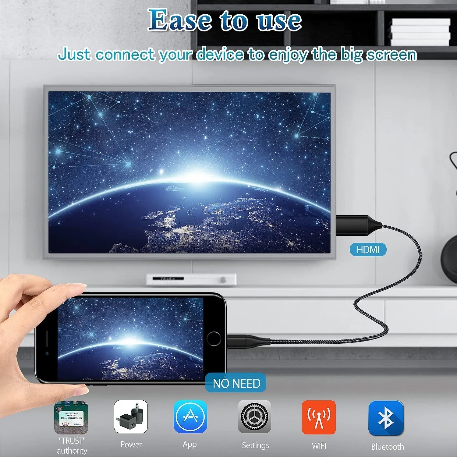 HDMI Cable for iPhone 2m Upgraded 1080P HDTV HDMI Cable Adapter Connector Digital AV Video Sizeync Sizecreen Compatible