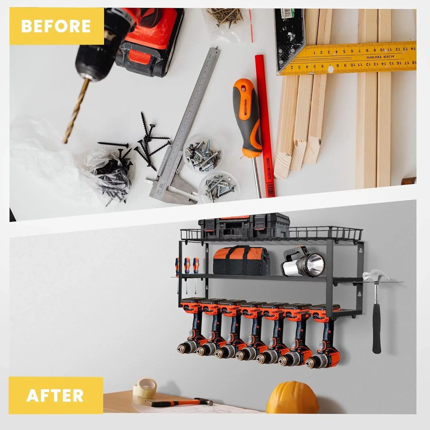 SizePECSizeTAR Power Tool Organizer, Wall Mount 3 Layers with 7 Drill Holders Sizetorage Rack