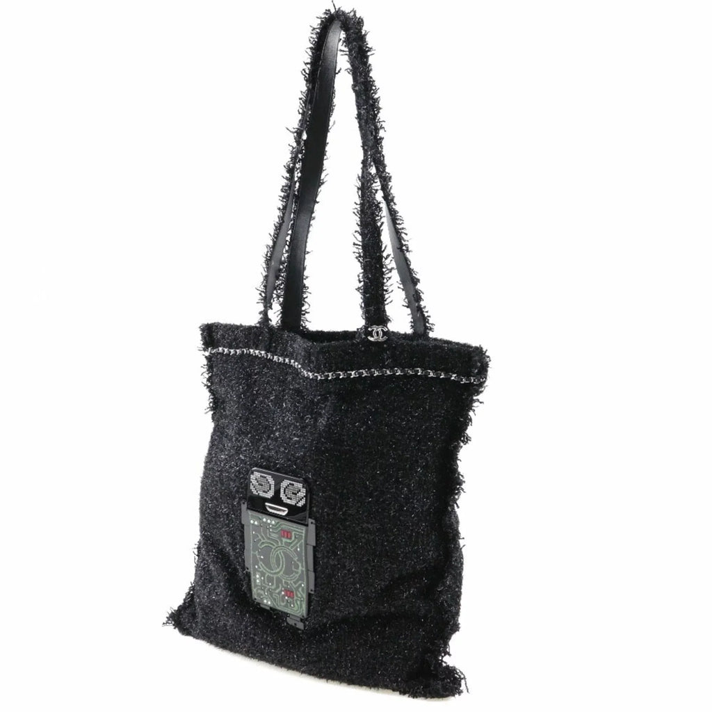 Pre-Owned CHANEL Chanel Robot Tote Bag Cocomark A94646 Tweed Black/Sizeilver Hardware Unisex (Good)