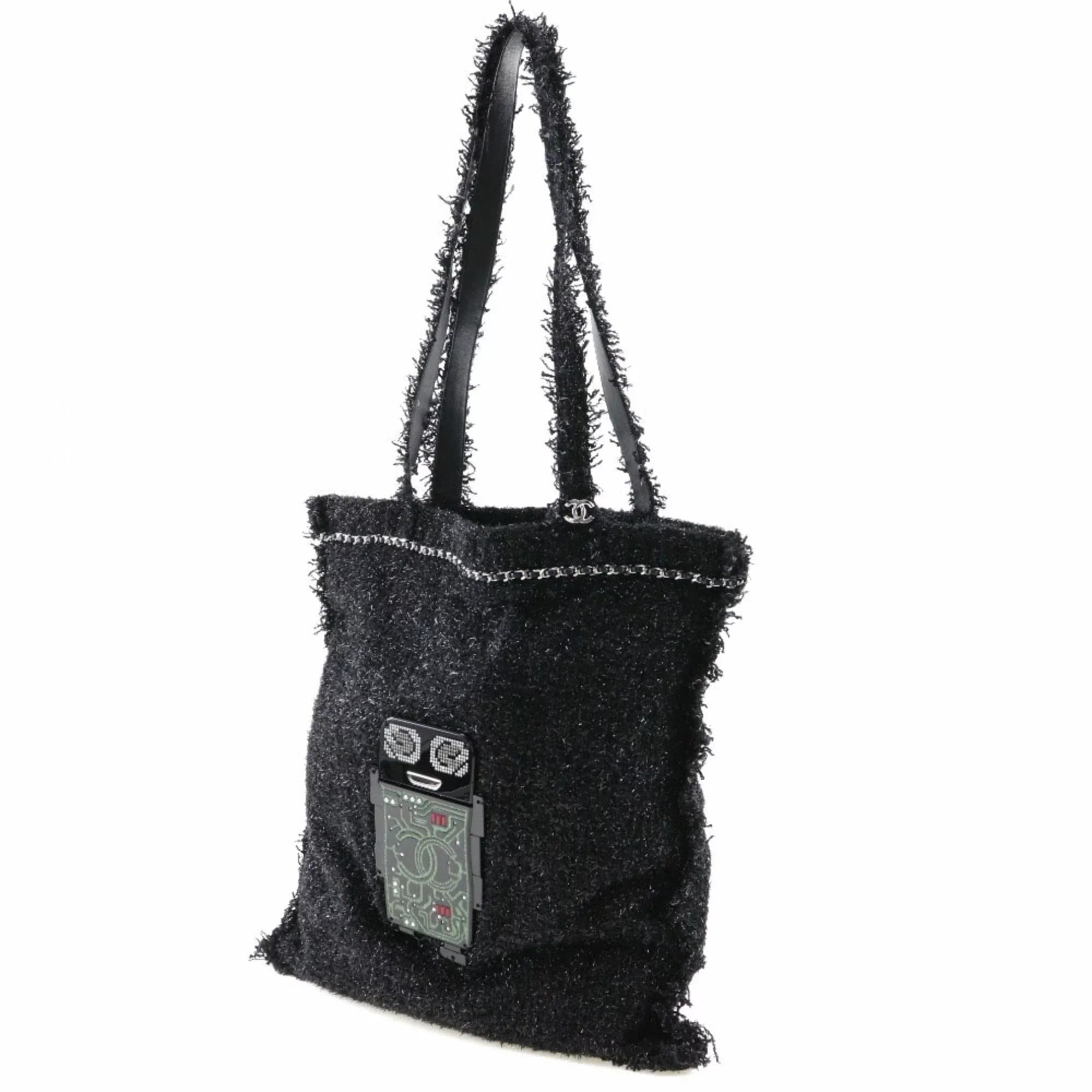 Pre-Owned CHANEL Chanel Robot Tote Bag Cocomark A94646 Tweed Black/Sizeilver Hardware Unisex (Good)