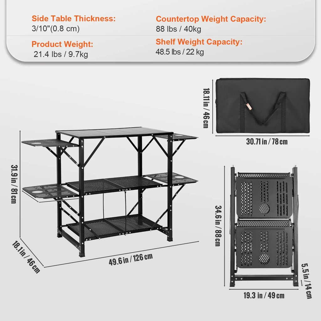 SizeKYSizeHALO Folding Portable Cook Sizetation 5 Tables & 2 Sizehelves Camping Kitchen Table