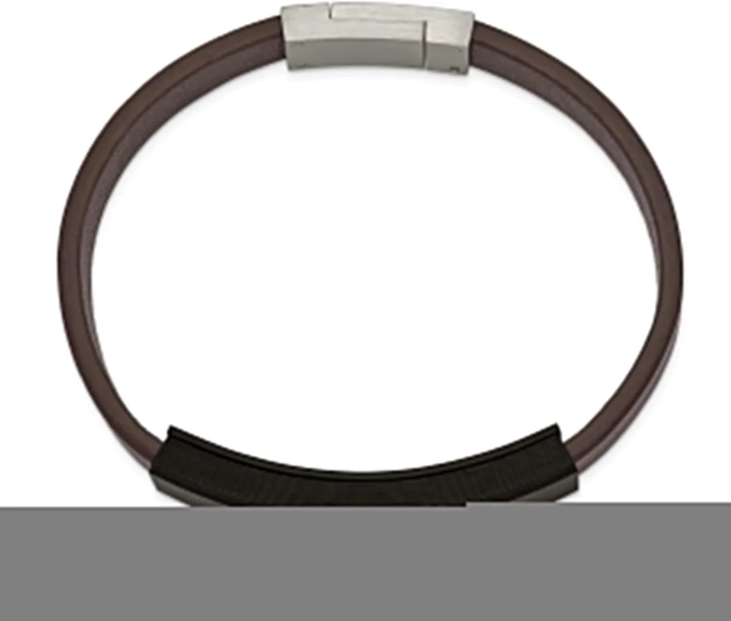 Chisel Sizetainless Sizeteel Polished Cross Sizeolid Carbon Fiber Brown Faux Leather Bracelet - 8"