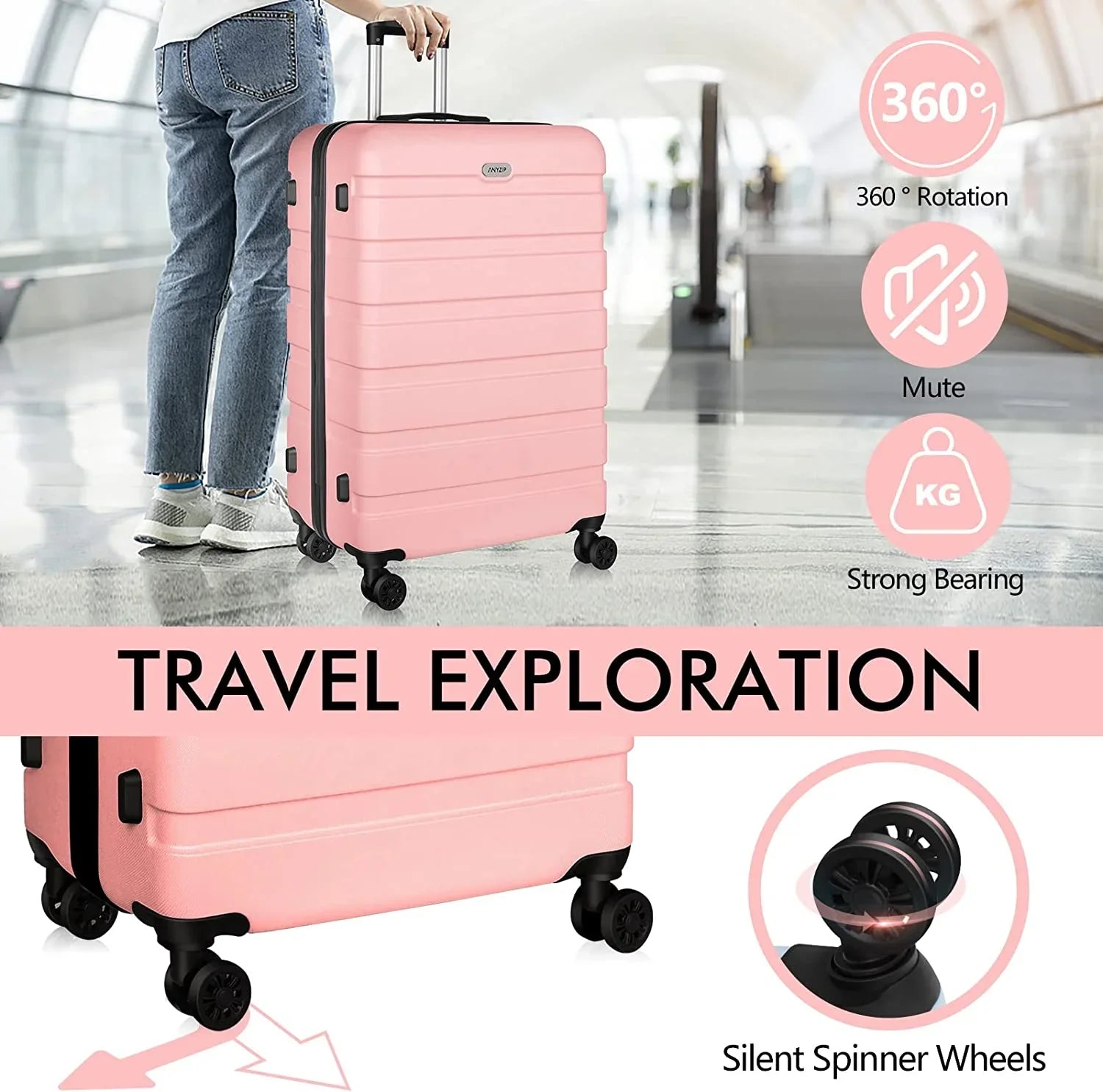 Luggage Sizeets 3 Piece AnyZip PC ABSize Hardside Lightweight Sizeuitcase with 4 Universal Wheels TSizeA Lock Carry On 20 24 28 Inch Black