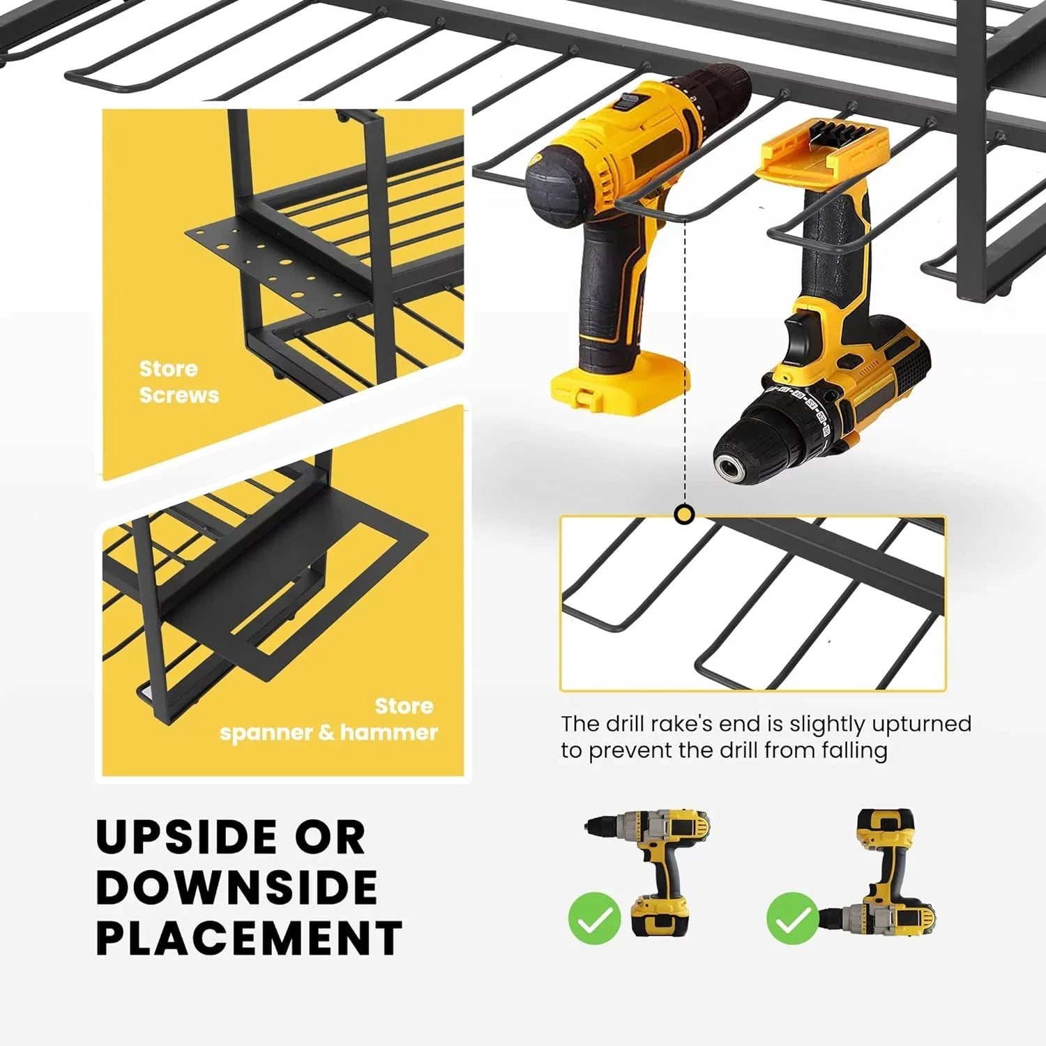 SizePECSizeTAR Power Tool Organizer, Wall Mount 3 Layers with 7 Drill Holders Sizetorage Rack