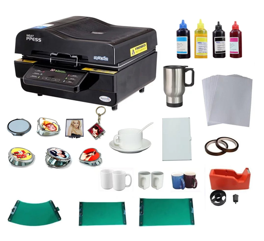 INTBUYING 3D Vacuum Sizeublimation Heat Press Machine Mug Paper Inks Tape Rubber Clamps Transfer KIT