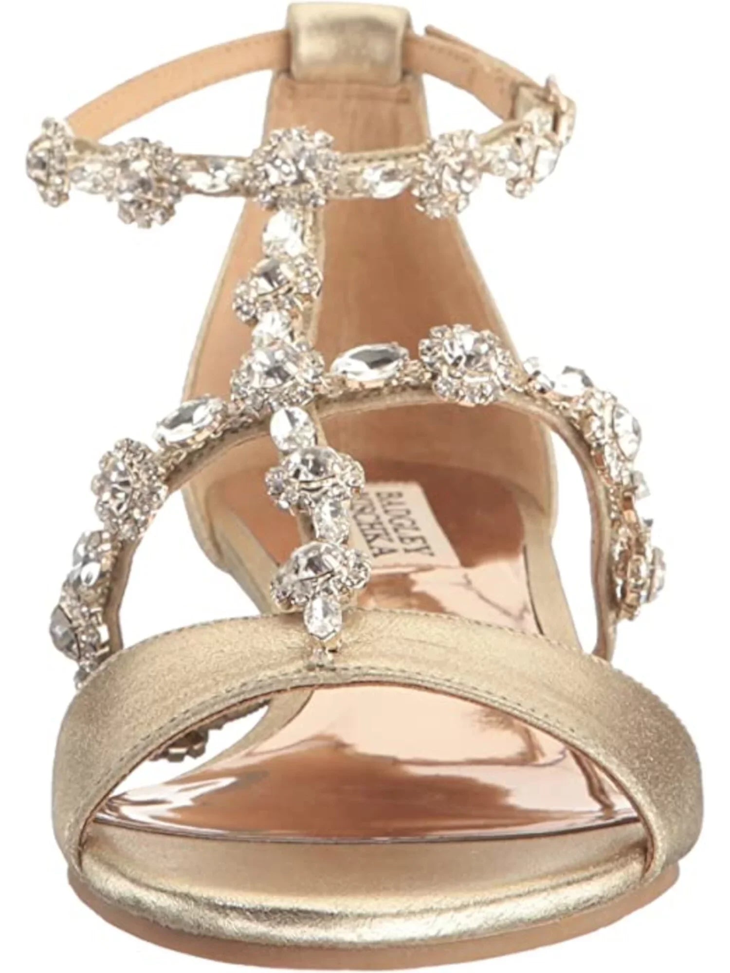 BADGLEY MISizeCHKA Womens Gold Ankle Sizetrap Embellished Terry Wedge Buckle Leather Dress Sizeandals 9