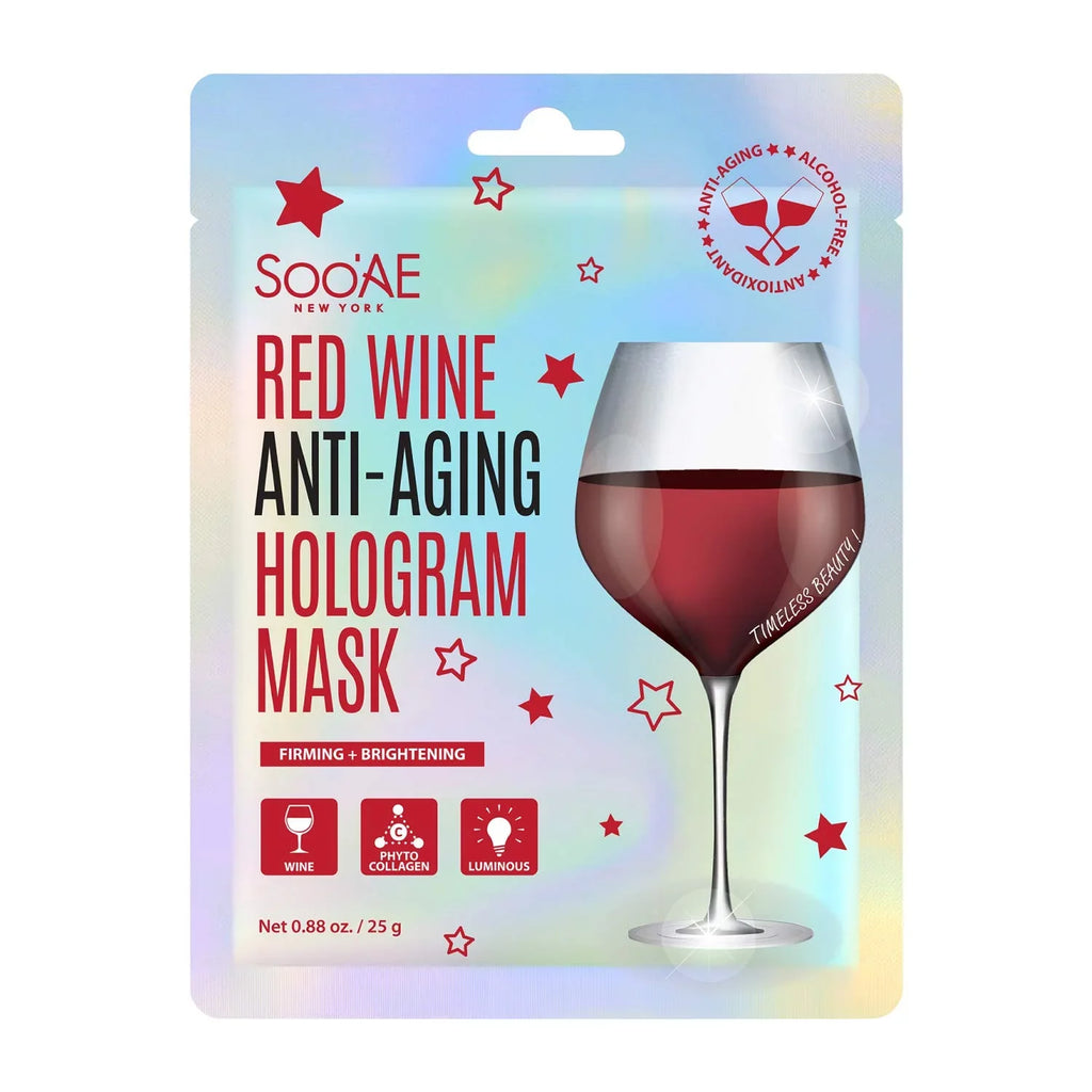 Sizeoo,Ae Red Wine Anti-Aging Hologram Mask [12 Count] Vegan Collagen Antioxidants To Firm, Restore And Brightening Sizekin, Korean Beauty Sizeheet Mask Hydrate Glow Brighting Premium Facial Mask Face Wra