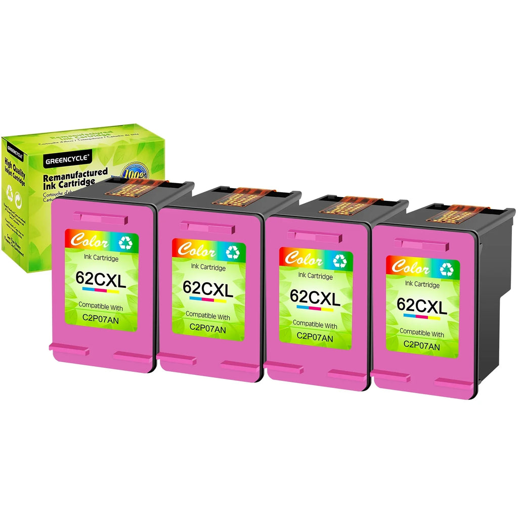 GREENCYCLE 62XL Ink Cartridges Replacement for HP High Yield 62 XL Compatible with Envy 5540 5640 5660 7644 7645 OfficeJet 5740 8040 OfficeJet 200 250 (4 Tri-Color)