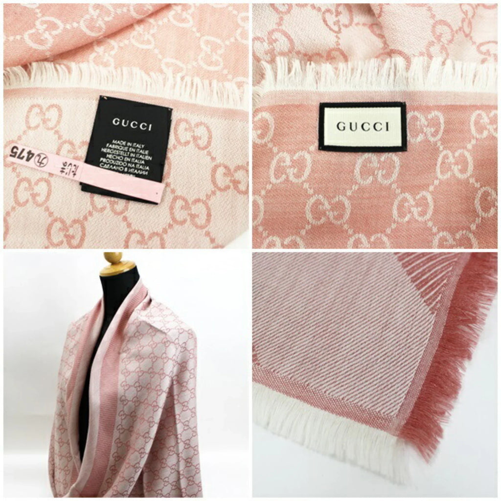 Pre-Owned Gucci large stole shawl pink GG pattern wool silk GUCCI ladies (Good)