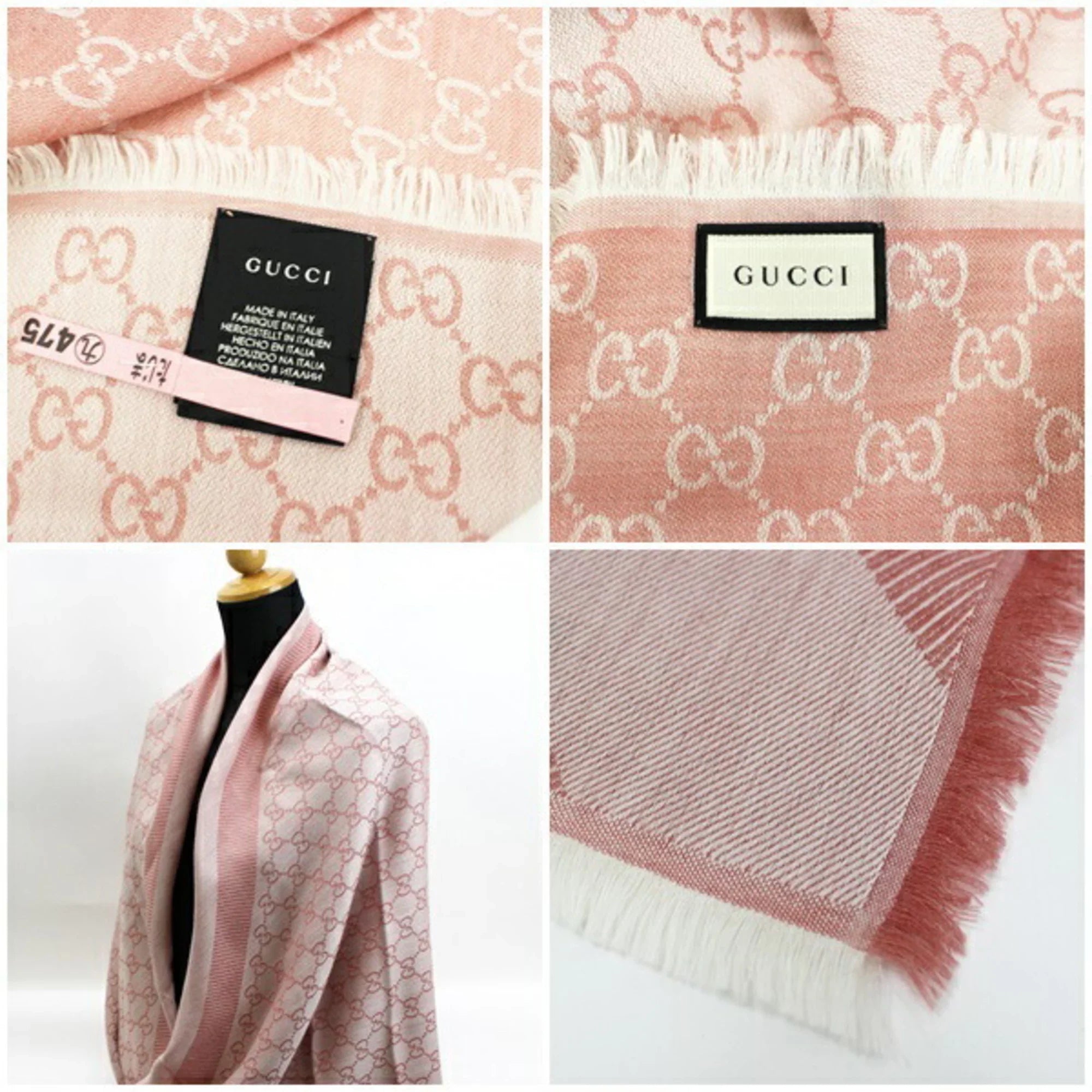 Pre-Owned Gucci large stole shawl pink GG pattern wool silk GUCCI ladies (Good)