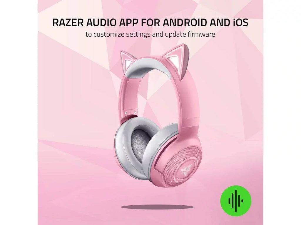 Razer Kraken BT Kitty Edition: Bluetooth 5.0-40ms Low Latency Connection - Custom-Tuned 40mm Drivers - Beamforming Microphone - Powered by Razer Chroma - Quartz Pink
